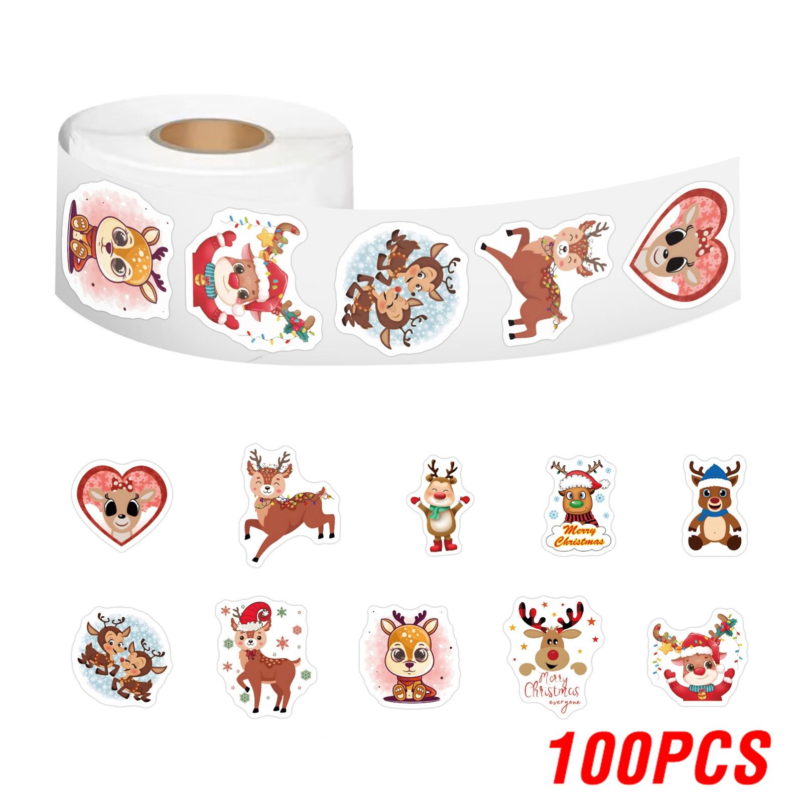 100-500pcs Merry Christmas Stickers Reindeer Christmas Tag For Envelope Sealing Gift Decor Shop Product Packaging Stickers