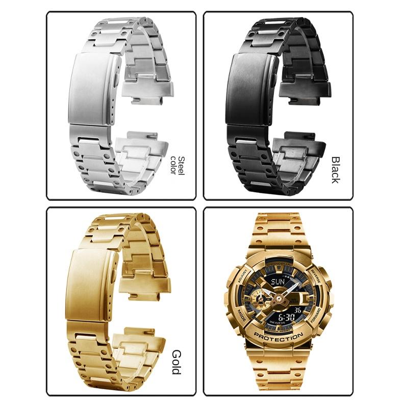 golden Black stainless steel solid turtle buckle strap 16mm for Casio G-Shock GM-110 GA-110GB small steel gun metal Watchband