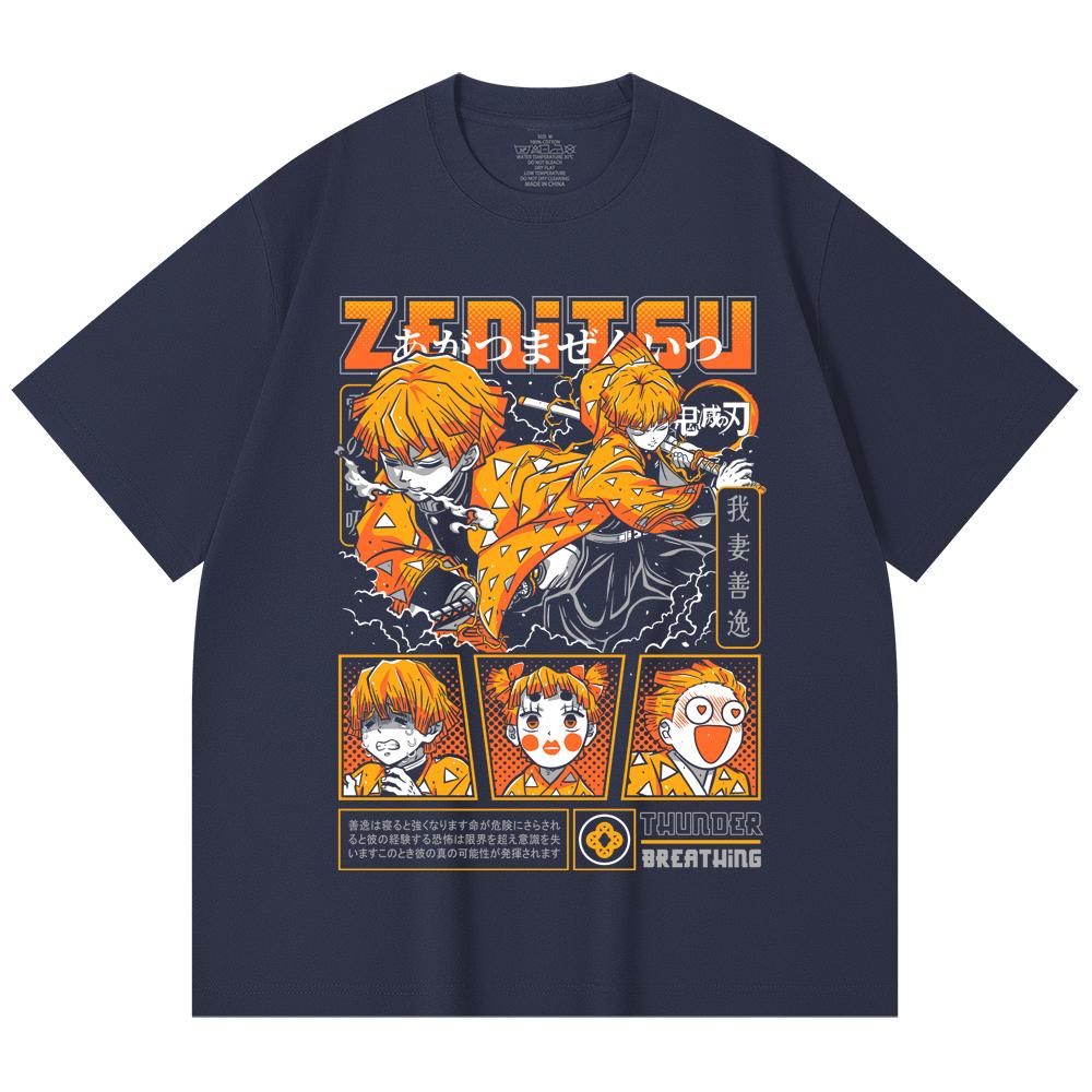 230 Gsm 100% Cotton Demon Slayer V68 Zenitsu Print Unisex Heavy Cotton T Shirt