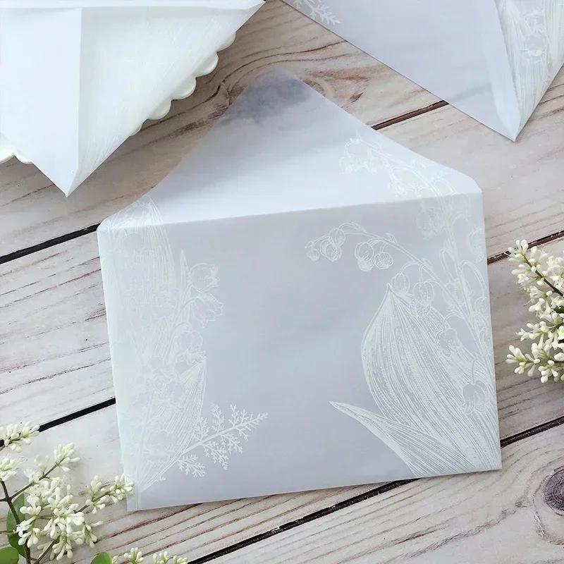 5pcs Translucent paper envelope with floral patterns wedding invitation envelope