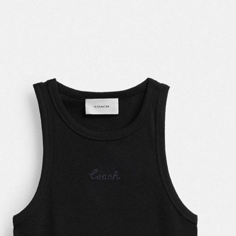 Coach Ss24 Solid Color Letter Round Neck Pullover Ribbed Knit Vest Women Tops Black CS609-BLK