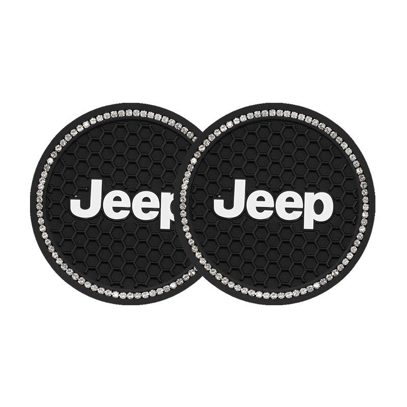 AIN4 2Pcs Silicone Car Cup Mats Anti Noise Coaster Auto Accessories For Jeep Grand Cherokee Wrangler JK Gladiator Compass Renegade