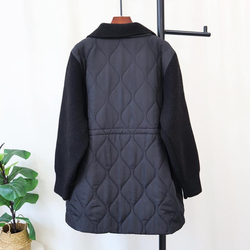 Autumn and winter new thickened medium and long splicing cotton clothes knitted cardigan loose and thin sweater jacket women