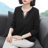 Large Size Women's Embroidered V-neck Long-sleeved T-shirt Women's Summer Middle-aged and Elderly Mothers Bottoming Shirt Top
