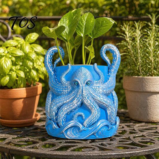 Unique Ocean Retro Flower Pot 3D Printed Octopus Planter, Artistic Coastal Plant Pot, Decorative Durable Relief Container for Cactus, Succulents, Desk