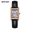 Stilvolle Sanda Square Stahl & Leder Quarz Uhr mit römischen Ziffern, Wasserdichtes Design für Damen