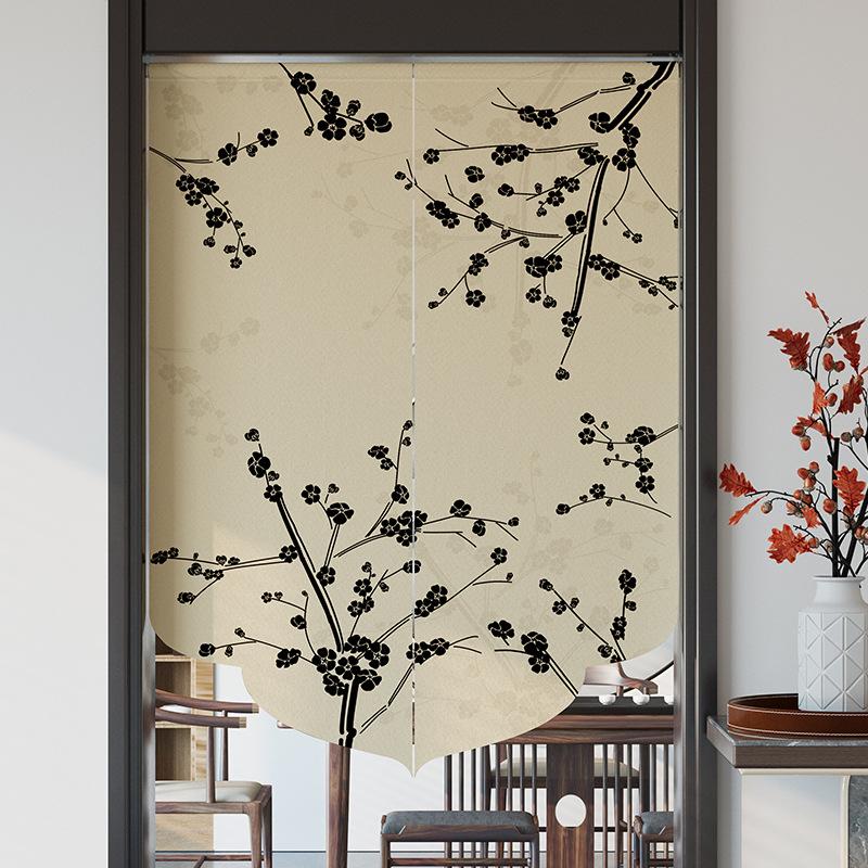 Chinese Style Imitation Linen Door Curtain Retro Art Painting Doorway Living Room Partition Drape Kitchen Hanging Half-Curtain