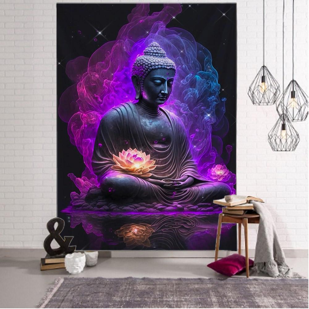 Indian Buddha Tapestry Lotus Meditation Chakra Wall Hanging Mandala Tapestry Psychedelic Yoga Home Wall Decoration Background