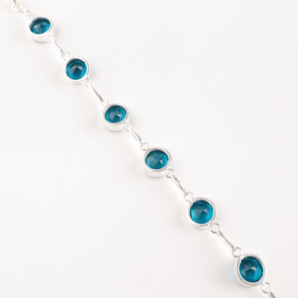 Blue Apatite Gemstone 925 Sterling Silver Jewelry Handcrafted Stylish Bracelet RB-14-14