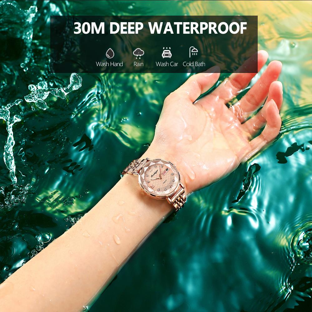 POEDAGAR Women Watch New Fashion Luxury Stainless Steel Wristwatch Bracelet Simple Rose Gold Waterproof Luminous Ladies Watches