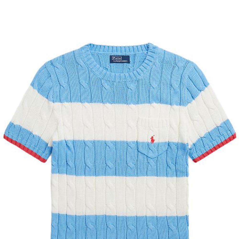 Polo Ralph Lauren Ss23 Striped Detail Crew Neck Short Sleeve Sweater Women sweater Blue WMPOSWENC020668-400