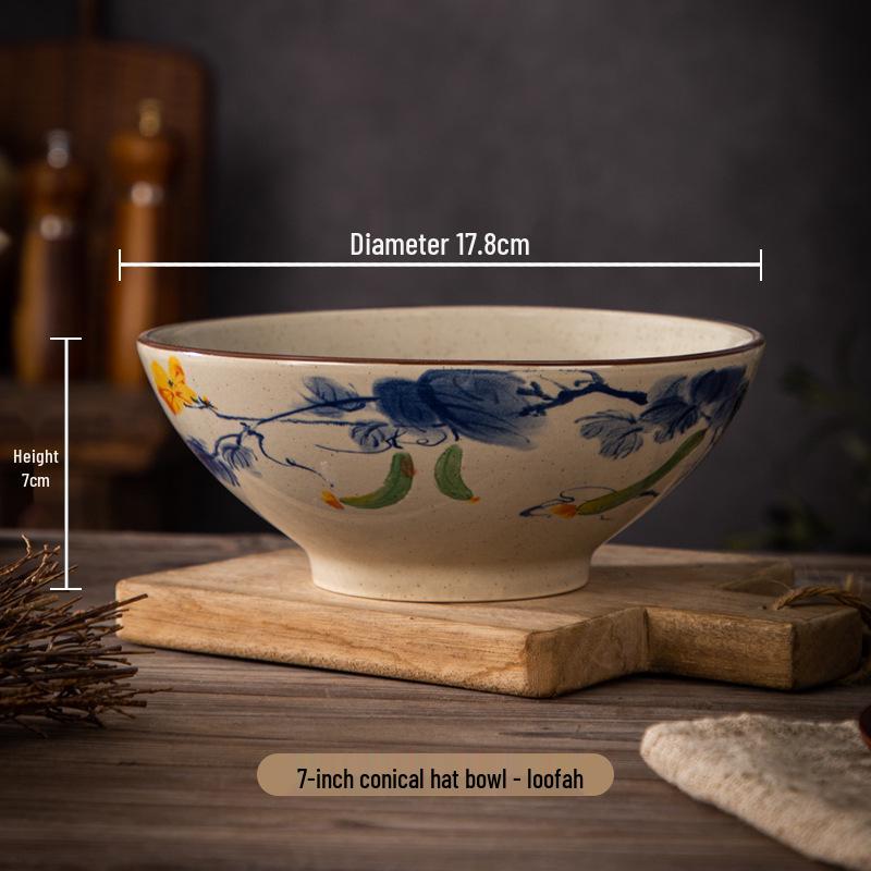 Vintage Ink Wash Ceramic Dòulì Noodle Bowl - High-Footed Underglaze Tableware for a High-End, Unique Feel.
