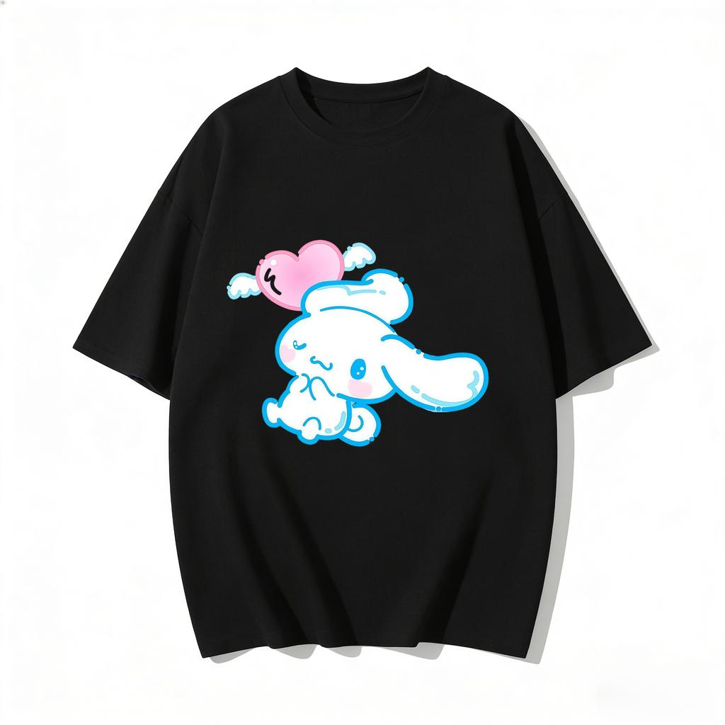 Cute Cinnamoroll Heart Wing Print Tshirt Casual Short Sleeve Tees Sweet Family Matching Outfits Fashion Parentchild Clothing