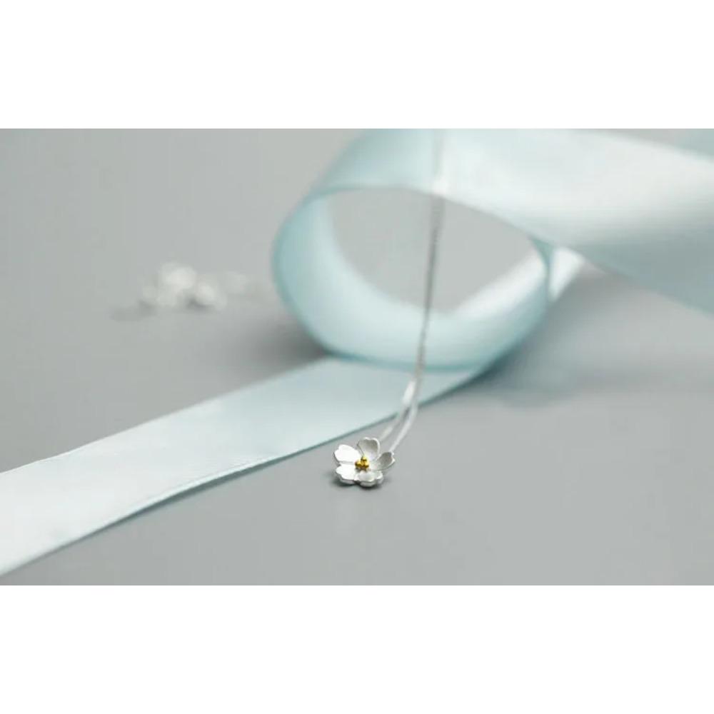 925 Silver Cherry Blossom Necklace For Women Fashion Jewelry Gift Elegant Pendant