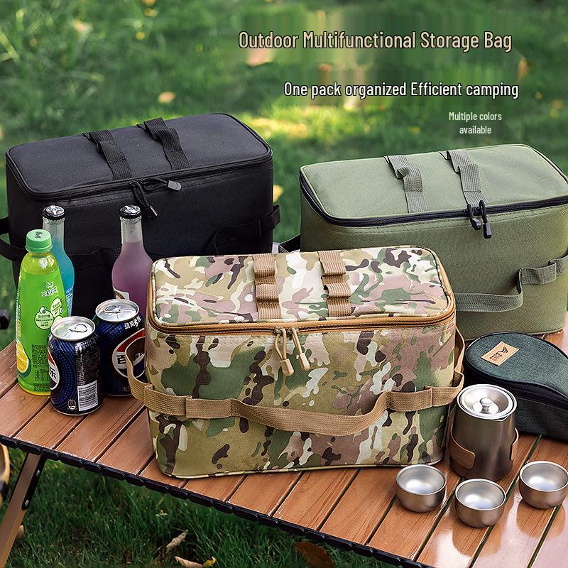 Portable Outdoor Tool Bag for Camping & Picnic: Multi-Compartment Storage for Gas Stove & Cutlery