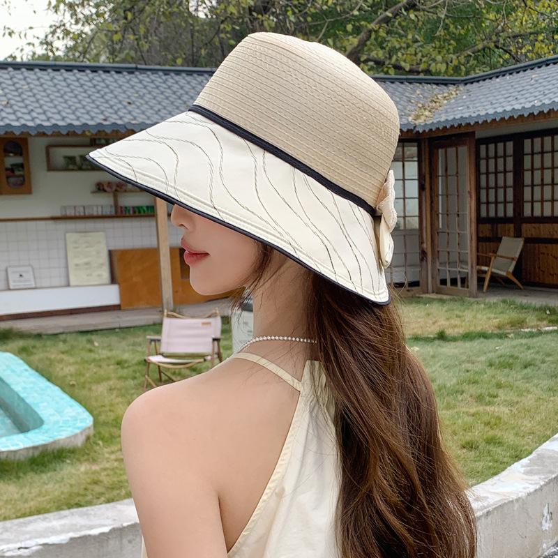 

Шляпа женская летняя в полоску с широкими полями шляпа-ведро универсальная для лица маленькая дорожная солнцезащитная шляпа average size
