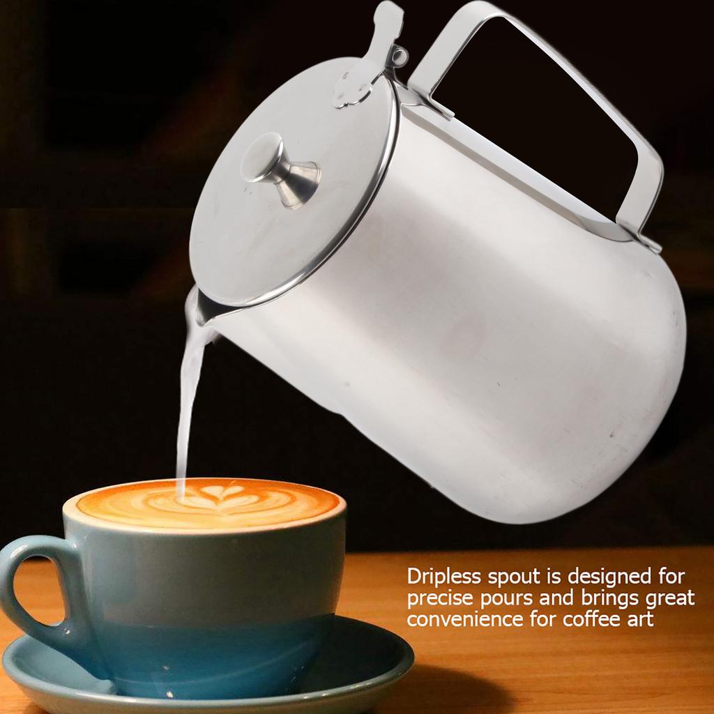 Kaffekopp i rostfritt stål Mugg Mjölkskumningskanna Kannkanna med lock för Latte Kaffe Latte Art(2000ml)