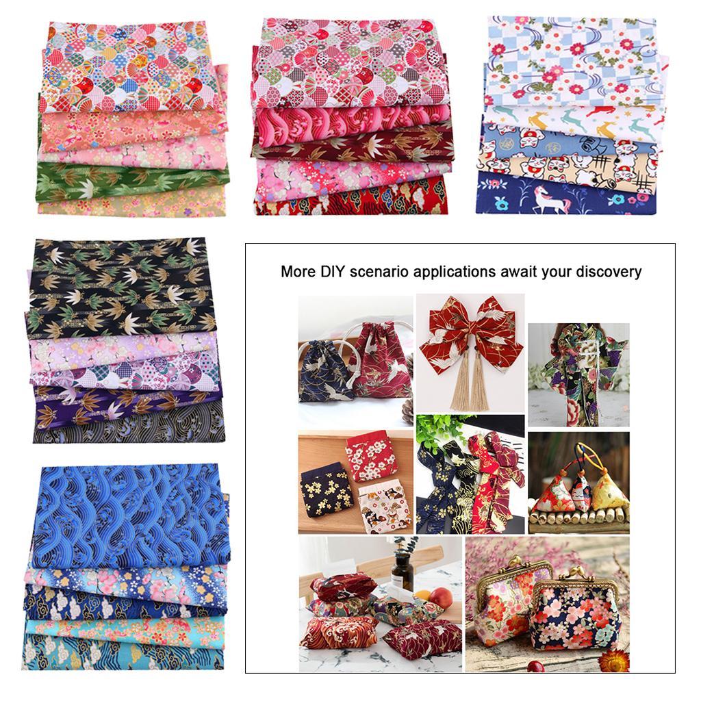5PCS/0x25cm Vintage Japanese Style Floral Golden Stamping Printed Fabric Assorted DIY Patchwork