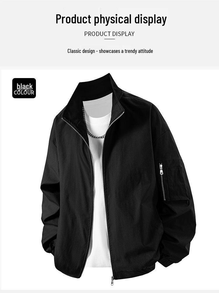 Men's Solid Color Baseball Bomber Jacket - Youth Spring/Autumn Casual Fashion Outerwear