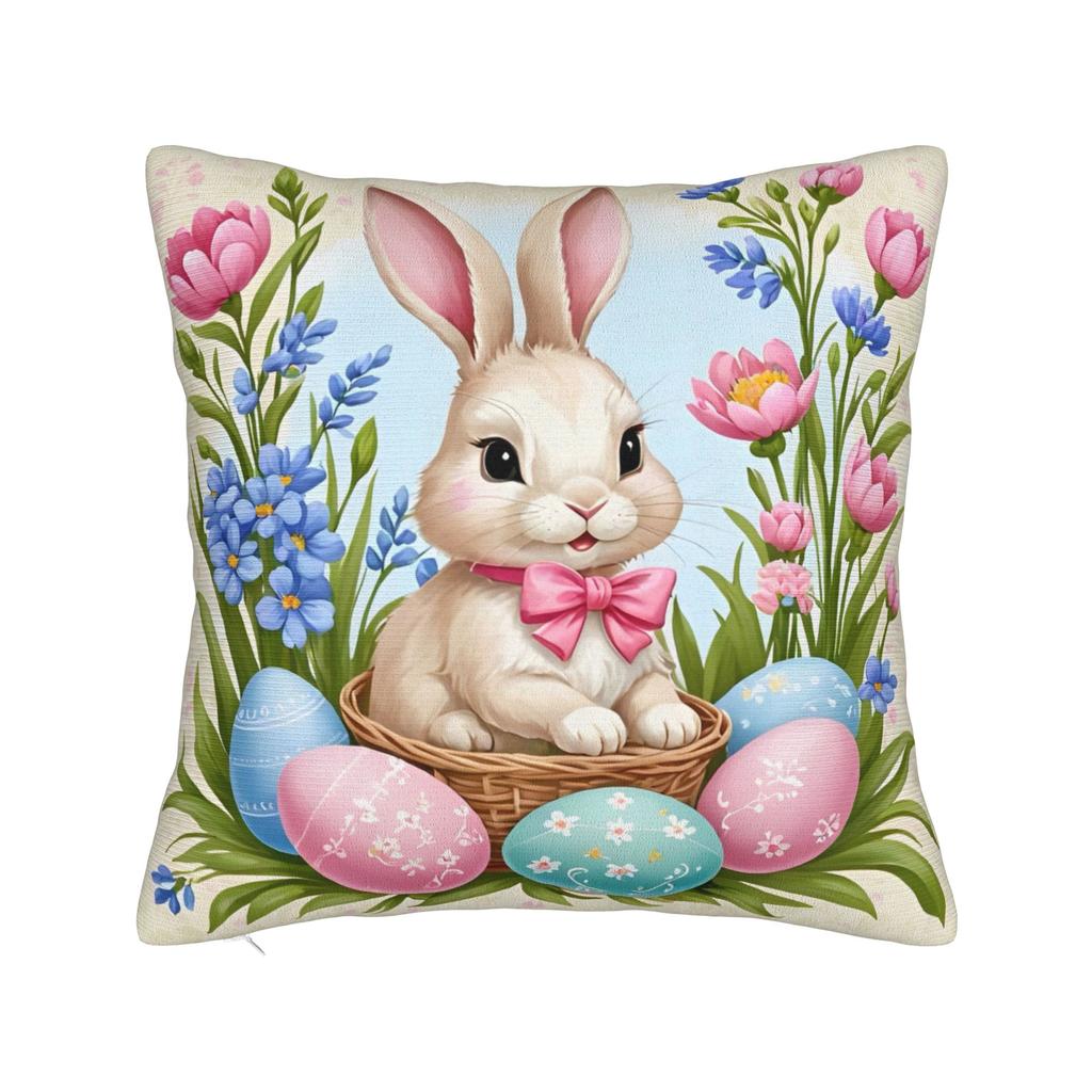 Eggs Easter Bunny Square Pillow Case Polyester Cushions for Sofa   Novelty Pillowcover Home Decor