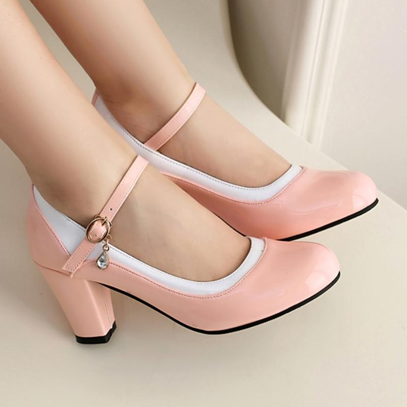 Elegant Women's Block High Heels Fashion Mary Janes Shoes Black White Heeled Party Wedding Shoes Ladies Dress Pumps 2025