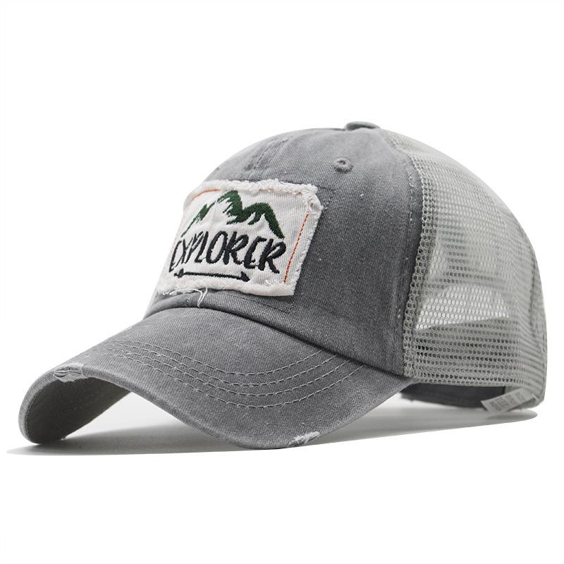 Vintage Embroidery Baseball Cap Explorer Embroidery Cap Mesh Cap Bend Brim Sun Hat Mesh Cap size56-60cm