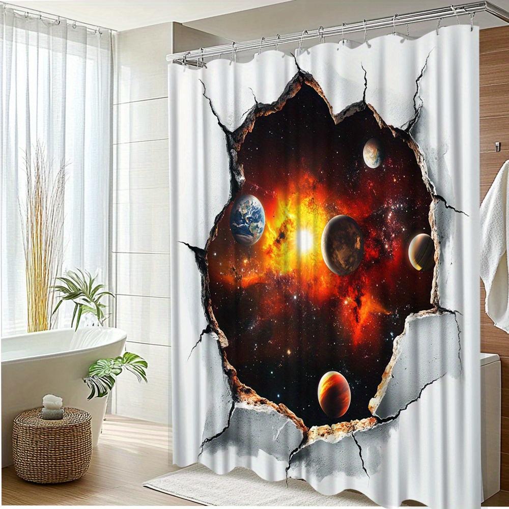 1Pc Galaxy Shower Curtain - Solar System Bathroom Decor With Planet Tear-Away Effect, Extra Long 70X70 Inches, High Quality