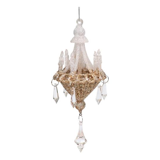 Glitter Chandelier Ornament 7 Inch Sparkling Acrylic Chandelier Christmas Tree Ornaments with Faux Crystal for Trees Doors Holiday Home Decor