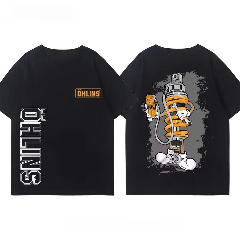 OHLINS Motocyklový tlumič Modifikované tričko Oblečení Ležérní Trendy Značka Pánské Dámské Autoklub Kulatý výstřih Krátký rukáv Top