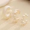 Minimalist Ribbed Striped Non-Piercing Sterling Silver Pearl White Ear Cuffs for Women