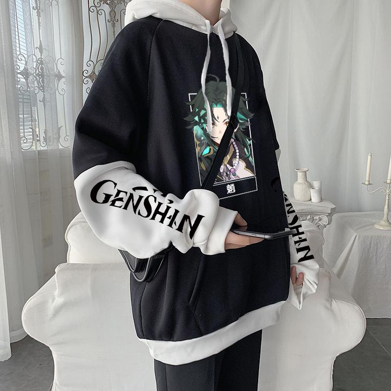 

Новые толстовки Genshin Impact Game в стиле Харадзюку с принтом аниме «Сяо» и длинными рукавами, большие зимние толстовки унисекс в стиле пэчворк