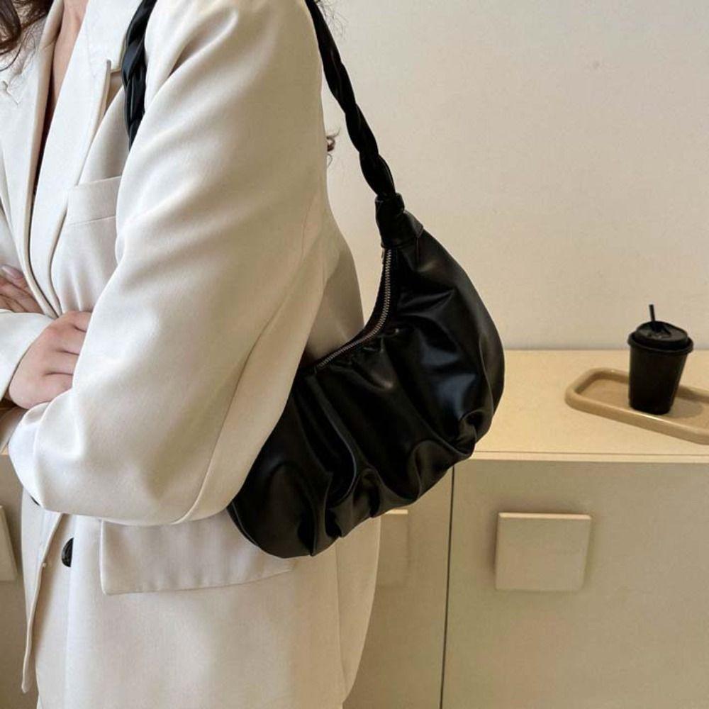 Solid Color Dumplings Shoulder Bag Square Fashion Handbag PU Pleated Shoulder Bag  Decoration