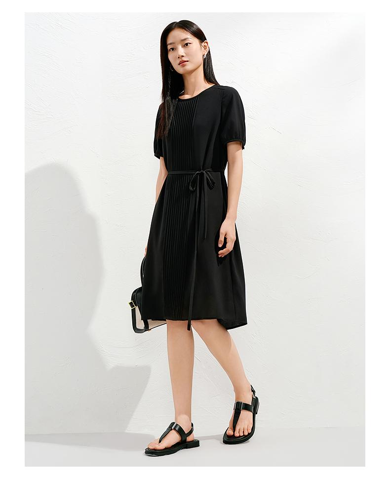 Jiuzi Anna Kou Elegant Temperament Commuting Toothpick Pleated Chiffon Waist Cinching Dress