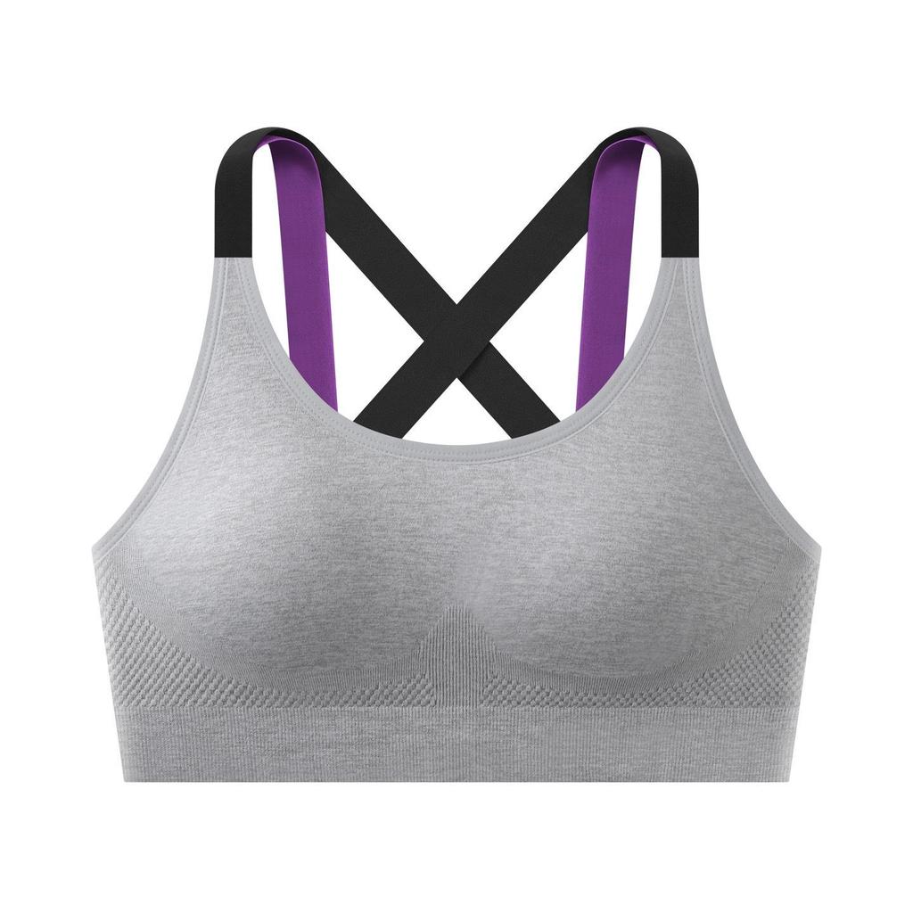 Strappy Cross Back Color Block Push-Up Sports Bra - Wire-Free, Breathable for Yoga & Running
