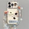 Cute 3D Bear Coffee Phone Case with Stand & Pearl Chain, Aesthetic Luxury Cover for iPhone