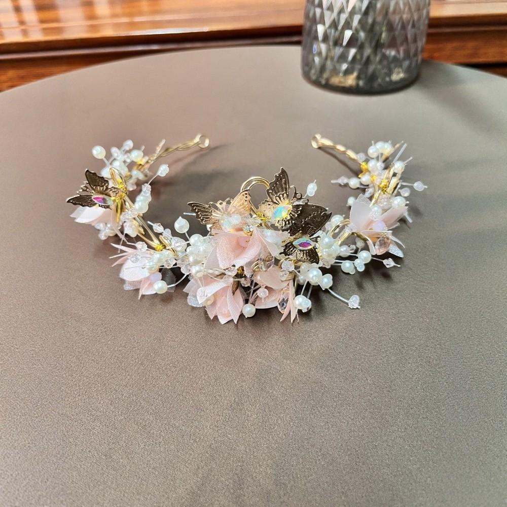 Elegant Pink Floral Crown Shiny Princess Rhinestone Tiara  Photography Props