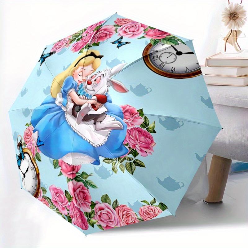 1pc Alice in Wonderland Automatic Opening/Closing Umbrella - Portable 3-Fold Design, 8-Bone Iron Frame Outdoor Umbrella, Perfect Gift for Fa