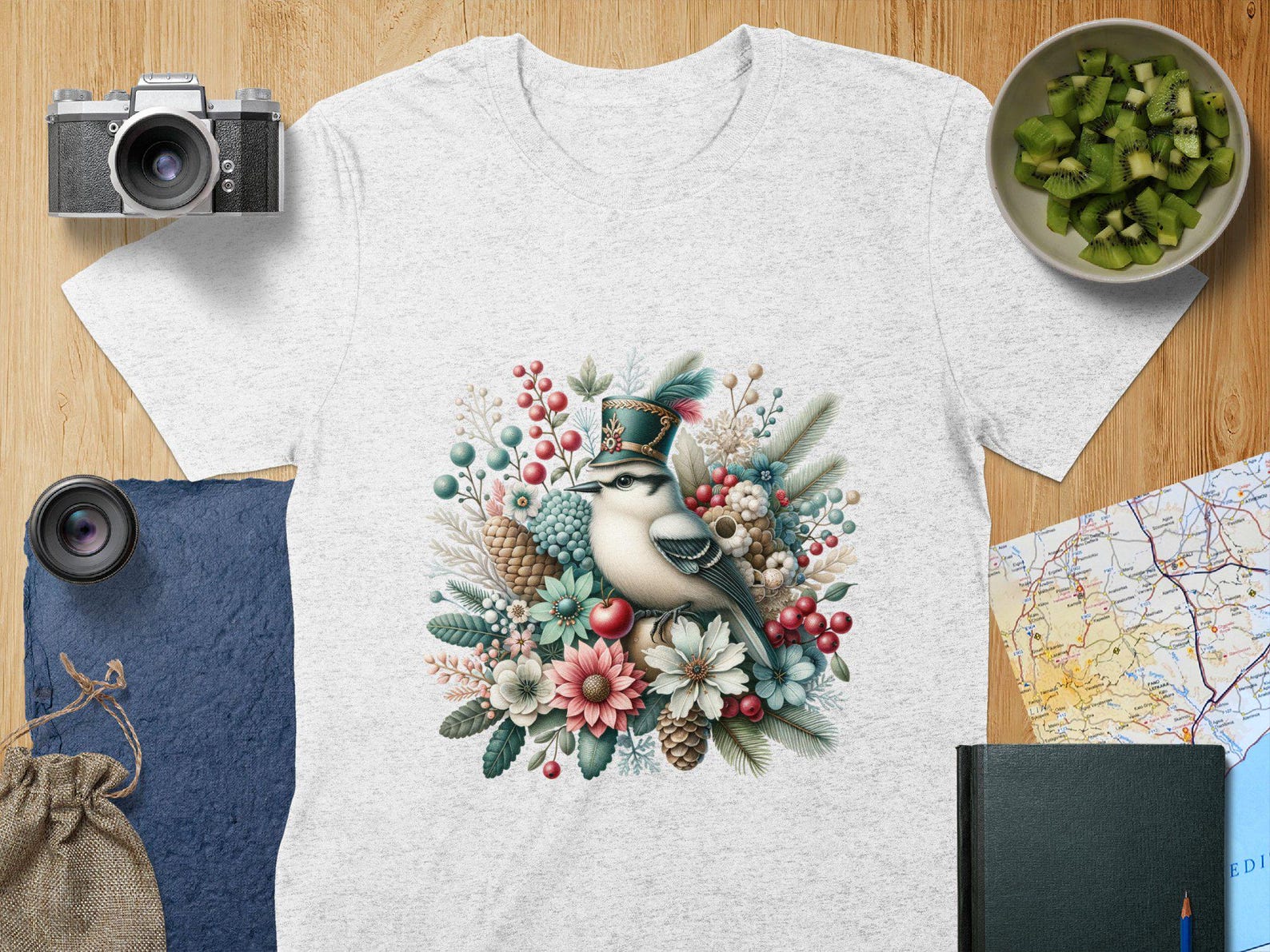 Clarks Nutcracker Bird Lovers T-Shirt, Bird Watcher Tee, Winter Floral Design, Nature Inspired T-Shirt, Perfect Gift for Bird Lovers 4XL