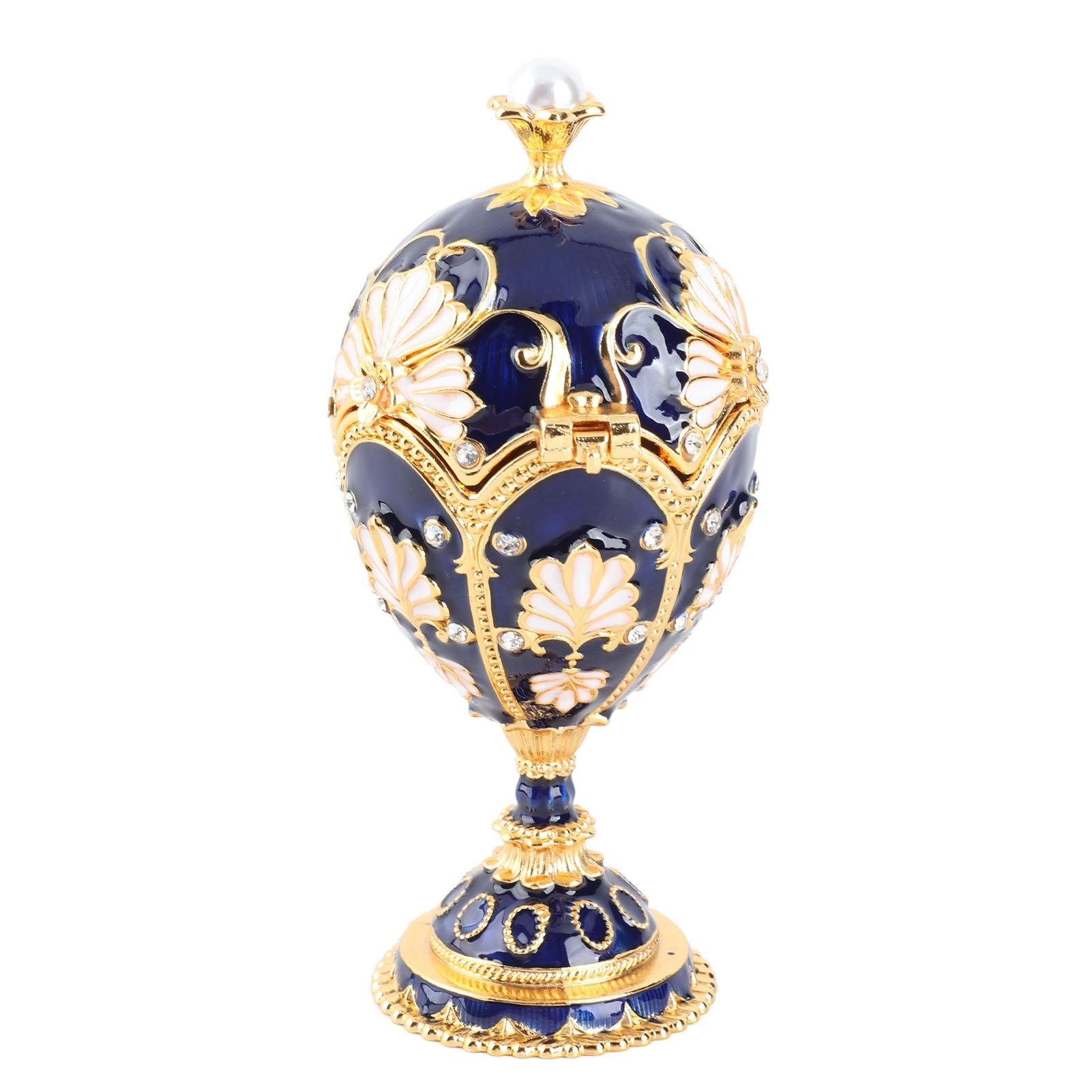 

Egg Style Trinket Box Hinged Enamelled Rhinestones Multifunctional Home Decor Alloy Vintage Jewelry синий