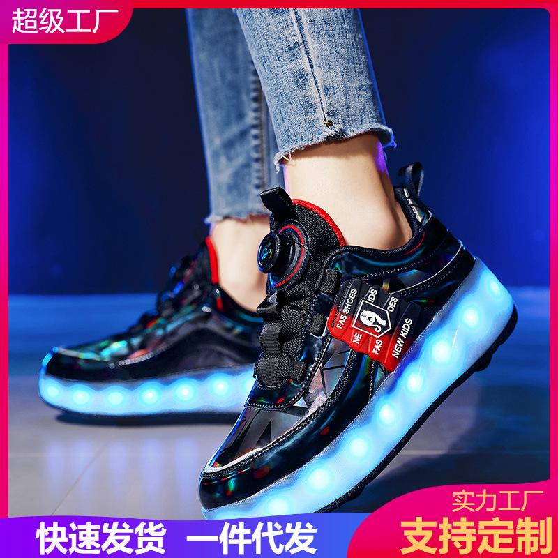 Children's runaway shoes Four-wheel LED light luminous shoes Shrinkable runaway shoes Sports student pulley shoes yo