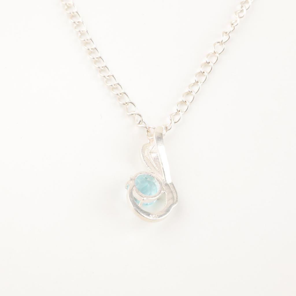 Natural Sky Blue Topaz Gemstone 925 Sterling Silver Jewelry Designer Pendant 1" CP-24-7