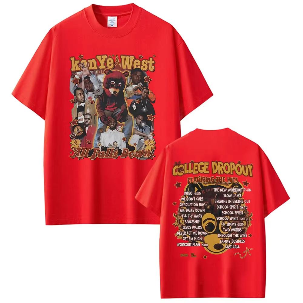 

Kanye West College Dropout Featuring The Hits Tshirts Unisex Women Harajuku High Street T Shirt Cotton Casual Short Sleeve T Shirt S