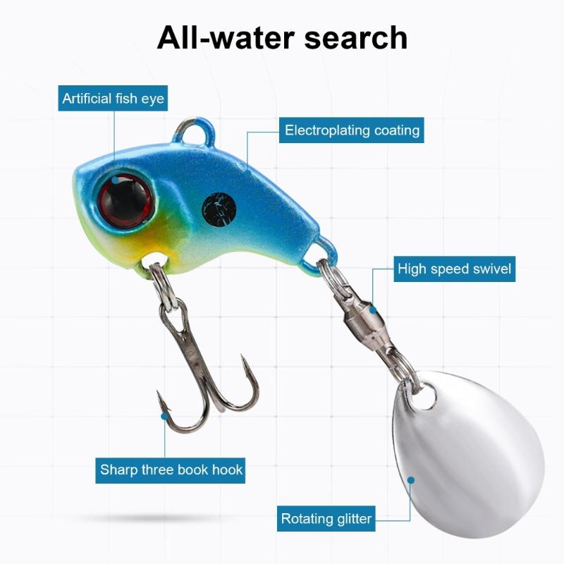 10Pcs VIB Baits Sinking Lures Fishing Lures Trout Walleye Jigging Baits Fishing Tackle Fishing Spoon with Treble Hook