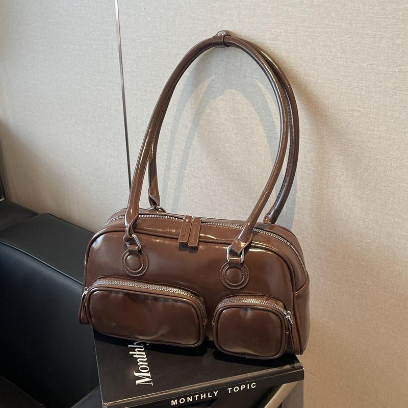 

Модная портативная сумка для боулинга, женская осенне-зимняя новинка, универсальная, на одно плечо, большой вместимости, подмышечная сумка коричневый