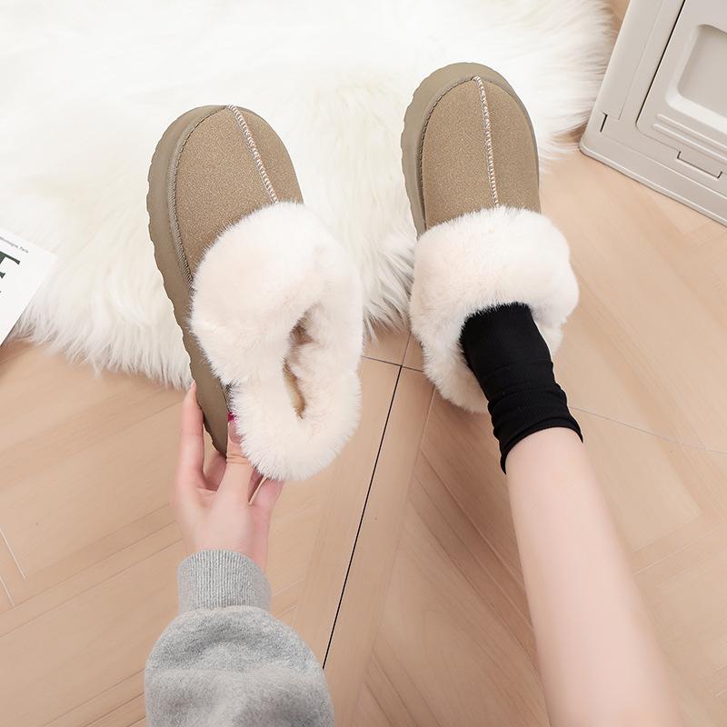 Winter new muffin platform slippers bag head velvet warm and comfortable home cotton shoes cotton shoes