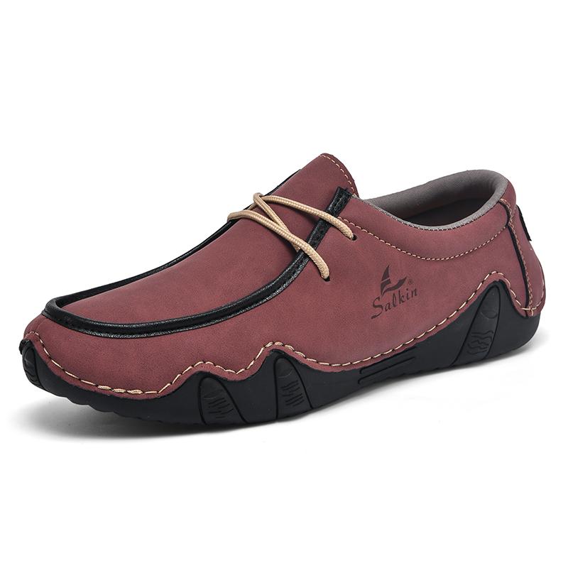 Men’s White Driving Shoes Handmade Moccasins Casual Retro Men’s Outdoor Wide Shoes Plus Size Anti Slip Boat Shoes