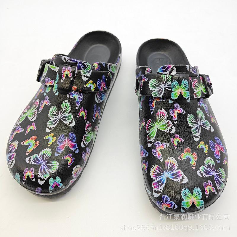 Neue Modische Damen-Schlupf-Hausschuhe Elegantes Schwarz-Graues Schmetterlings-Wasserzeichen Keilabsatz mit Strapazierfähiger Weicher Sohle Bequem für
