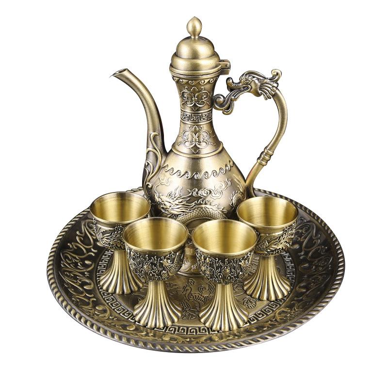 Retro Palace Wine Set Household Wedding Holiday Supplies Metal Bar Set Classical Ornaments Gift Decanter Barware Wine Jug Cup