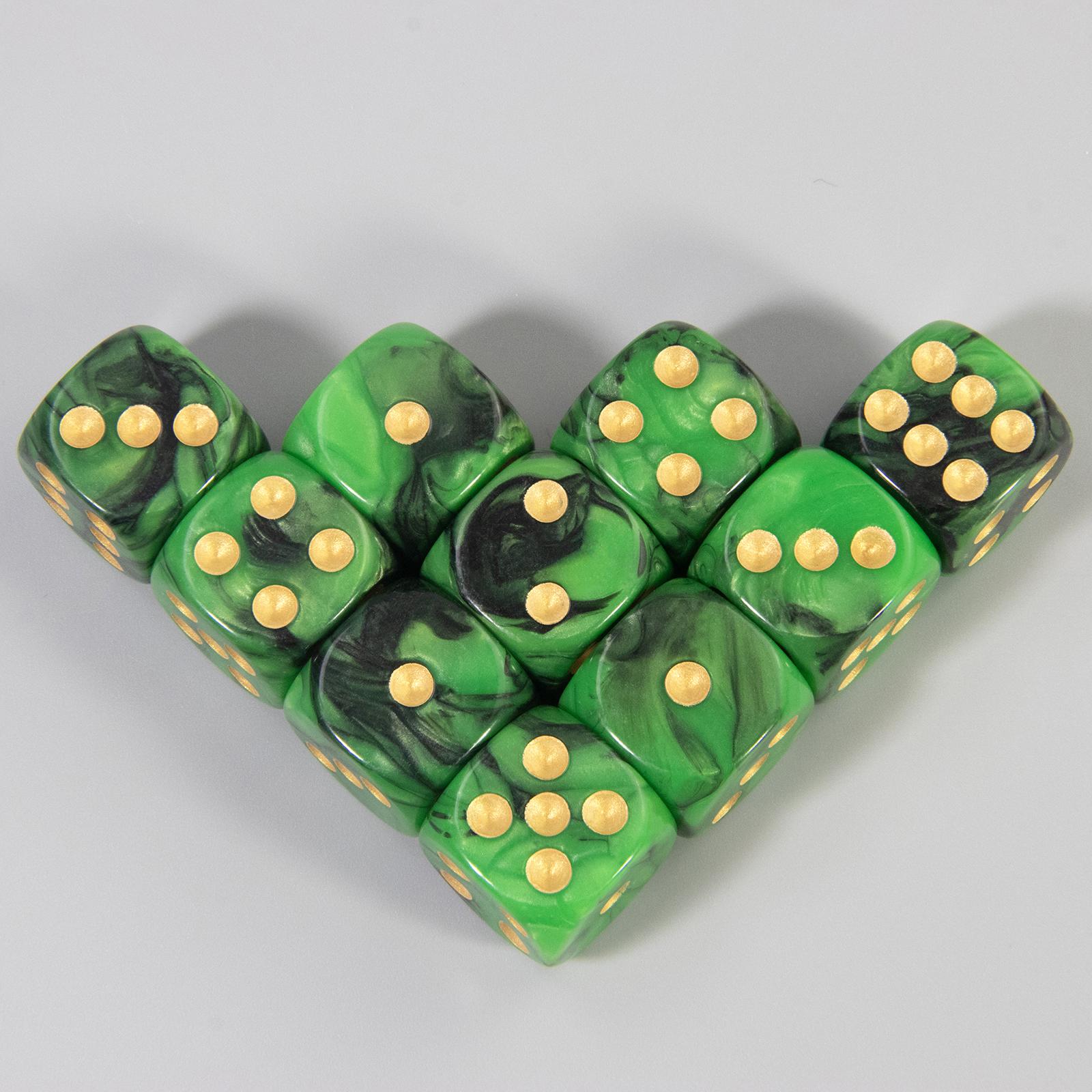 

16 мм закругленные угловые игральные кости 10 шт. игральные кости для смешивания цветов для настольной игры Math Teching green black