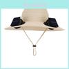 Solar Dual Fan Hat For Men With Wide Brim Uv Protection Summer Outdoor Fishing Sun Hat